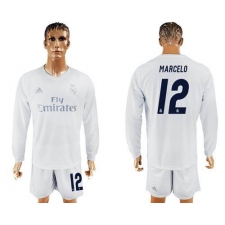 Real Madrid #12 Marcelo Marine Environmental Protection Home Long Sleeves Soccer Club Jersey