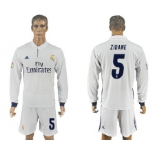 Real Madrid #5 Zidane White Home Long Sleeve Soccer Club Jersey
