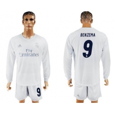 Real Madrid #9 Benzema Marine Environmental Protection Home Long Sleeves Soccer Club Jersey