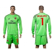 AC Milan #1 Diegolopez Green Goalkeeper Long Sleeves Soccer Club Jersey