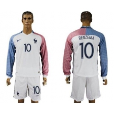 France #10 Benzema Away Long Sleeves Soccer Country Jersey