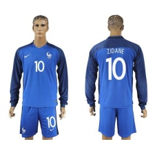 France #10 Zidane Home Long Sleeves Soccer Country Jersey