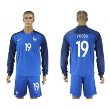 France #19 Pogba Home Long Sleeves Soccer Country Jersey