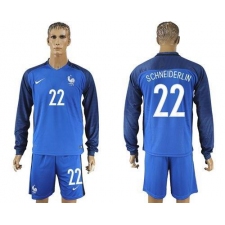 France #22 Schneiderlin Home Long Sleeves Soccer Country Jersey