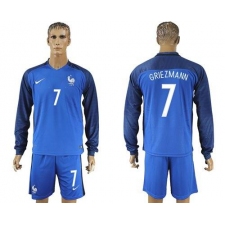 France #7 Griezmann Home Long Sleeves Soccer Country Jersey