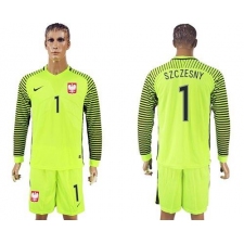 Poland #1 Szczesny Green Long Sleeves Goalkeeper Soccer Country Jersey