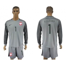Poland #1 Szczesny Grey Goalkeeper Long Sleeves Soccer Country Jersey