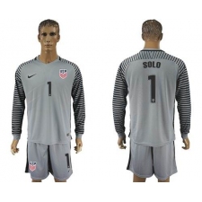 USA #1 Solo Grey Goalkeeper Long Sleeves Soccer Country Jersey