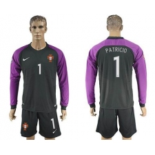 Portugal #1 Patricio Black Goalkeeper Long Sleeves Soccer Country Jersey