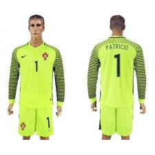 Portugal #1 Patricio Green Long Sleeves Goalkeeper Soccer Country Jersey