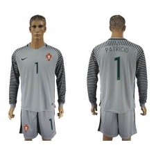 Portugal #1 Patricio Grey Goalkeeper Long Sleeves Soccer Country Jersey
