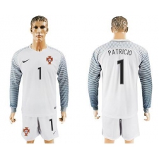 Portugal #1 Patricio White Goalkeeper Long Sleeves Soccer Country Jersey