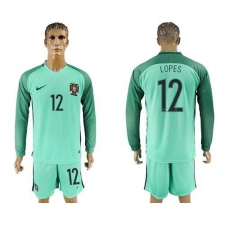 Portugal #12 Lopes Away Long Sleeves Soccer Country Jersey