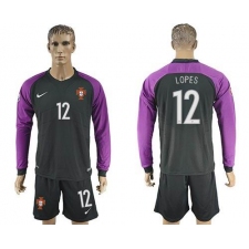 Portugal #12 Lopes Black Goalkeeper Long Sleeves Soccer Country Jersey