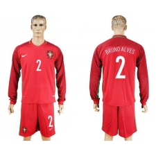 Portugal #2 Bruno Alves Home Long Sleeves Soccer Country Jersey