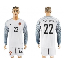 Portugal #22 Carvalho White Goalkeeper Long Sleeves Soccer Country Jersey