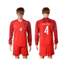 Portugal #4 Veloso Home Long Sleeves Soccer Country Jersey