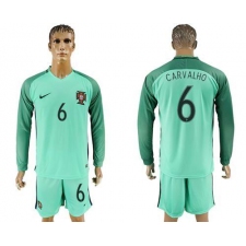 Portugal #6 Carvalho Away Long Sleeves Soccer Country Jersey