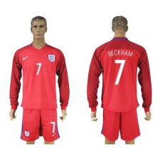 England #7 Beckham Away Long Sleeves Soccer Country Jersey