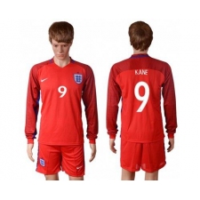 England #9 Kane Away Long Sleeves Soccer Country Jersey