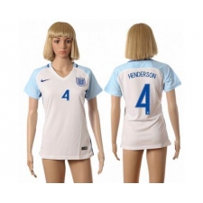 Women's England #4 Henderson Home Soccer Country Jersey
