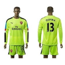Arsenal #13 Ospina Shiny Green Goalkeeper Long Sleeves Soccer Club Jersey