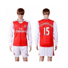 Arsenal #15 Chamberlain Red Home Long Sleeves Soccer Club Jersey
