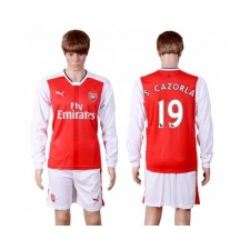 Arsenal #19 S.Cazorla Red Home Long Sleeves Soccer Club Jersey