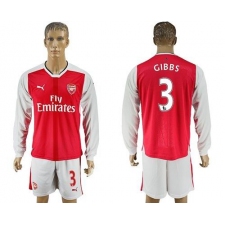 Arsenal #3 Gibbs Red Home Long Sleeves Soccer Club Jersey