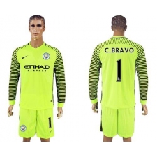 Manchester City #1 C.Bravo Green Goalkeeper Long Sleeves Soccer Club Jersey