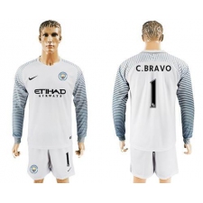 Manchester City #1 C.Bravo White Goalkeeper Long Sleeves Soccer Club Jersey