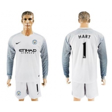 Manchester City #1 Hart White Goalkeeper Long Sleeves Soccer Club Jersey
