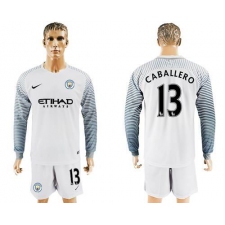 Manchester City #13 Caballero White Goalkeeper Long Sleeves Soccer Club Jersey