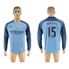 Manchester City #15 Navas Home Long Sleeves Soccer Club Jersey