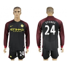 Manchester City #24 Stones Away Long Sleeves Soccer Club Jersey