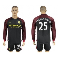 Manchester City #25 Fernandinho Away Long Sleeves Soccer Club Jersey