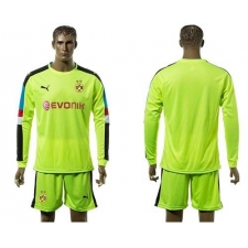 Dortmund Blank Shiny Green Long Sleeves Goalkeeper Soccer Club Jersey