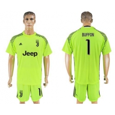 Juventus #1 Buffon Shiny Green Goalkeeper Soccer Club Jersey