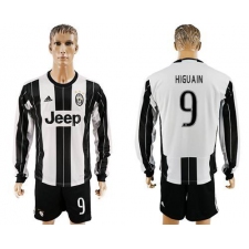 Juventus #9 Higuain Home Long Sleeves Soccer Club Jersey