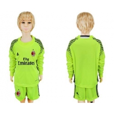 AC Milan Blank Shiny Green Long Sleeves Kid Soccer Club Jersey