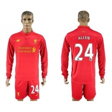 Liverpool #24 Allen Home Long Sleeves Soccer Club Jersey