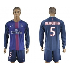 Paris Saint-Germain #5 Marquinhos Home Long Sleeves Soccer Club Jersey