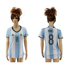 Women's Argentina #8 Perez Home Soccer Country Jersey
