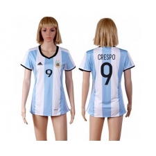 Women's Argentina #9 Crespo Home Soccer Country Jersey
