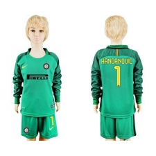 Inter Milan #1 Handanovic Green Goalkeeper Long Sleeves Kid Soccer Club Jersey