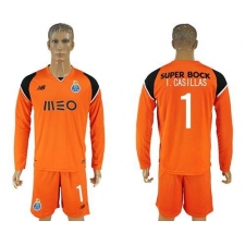 Oporto #1 I.Casillas Orange Goalkeeper Long Sleeves Soccer Club Jersey