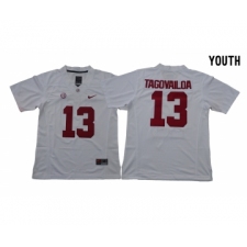 Alabama Crimson Tide 13 Tua Tagovailoa White Youth With Diamond Logo College Football Jersey