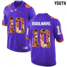 Clemson Tigers #10 Ben Boulware Purple With Portrait Print Youth College Football Jersey2