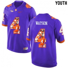 Clemson Tigers #4 DeShaun Watson Purple With Portrait Print Youth College Football Jersey5