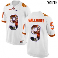 Clemson Tigers #9 Wayne Gallman II White With Portrait Print Youth College Football Jersey3